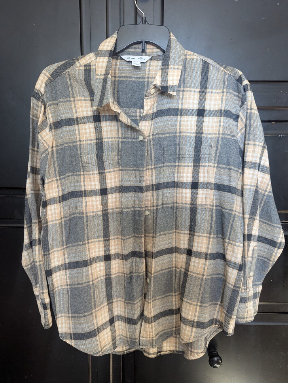 Old Navy Women's Long Sleeve Button Up Flannel "The Boyfriend Shirt" Sz L